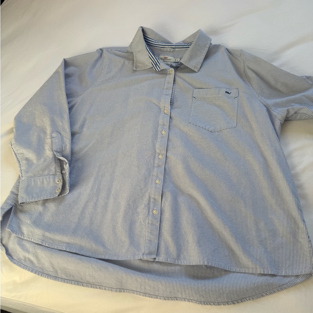 Vineyard Vines Blue White Stripe Oxford Casual Button Down Shirt